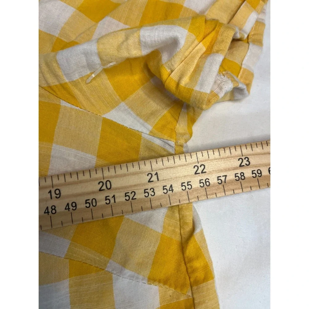 Jessica Simpson 1X Women's Yellow Checkered Short sleeve Buttoned‎ Up Top Ruffle